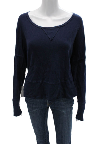 LA Made Womens Long Sleeve Round Neck Basic Top Dark Blue Size L