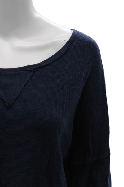LA Made Womens Long Sleeve Round Neck Basic Top Dark Blue Size L