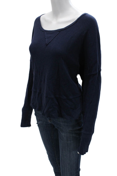 LA Made Womens Long Sleeve Round Neck Basic Top Dark Blue Size L