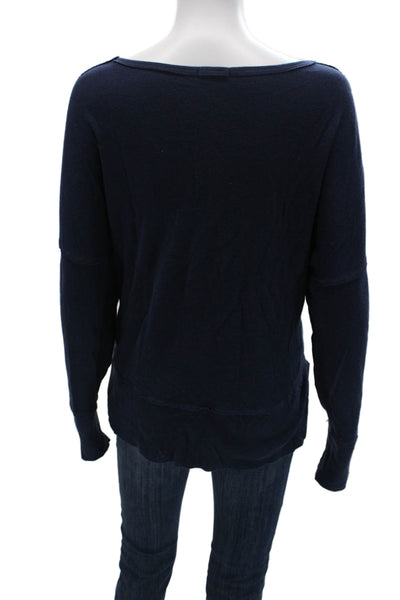 LA Made Womens Long Sleeve Round Neck Basic Top Dark Blue Size L