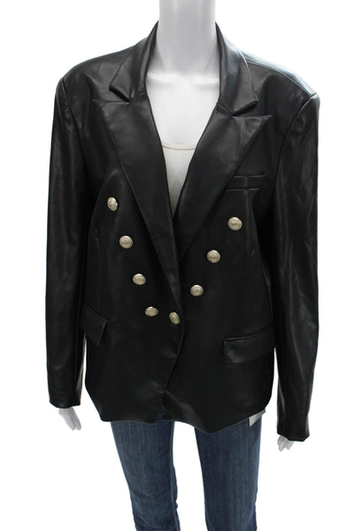 Generation Love Women Black Biker Collared Button Blazer Polyurethane Size 2XL