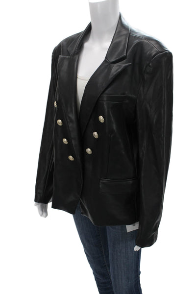 Generation Love Women Black Biker Collared Button Blazer Polyurethane Size 2XL