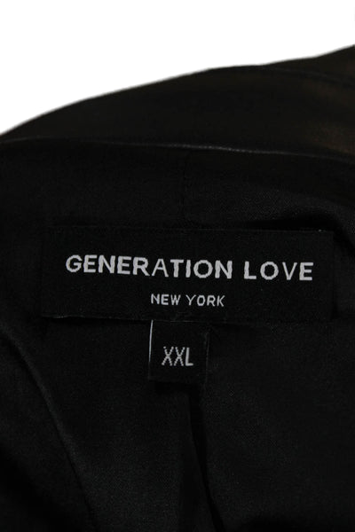 Generation Love Women Black Biker Collared Button Blazer Polyurethane Size 2XL