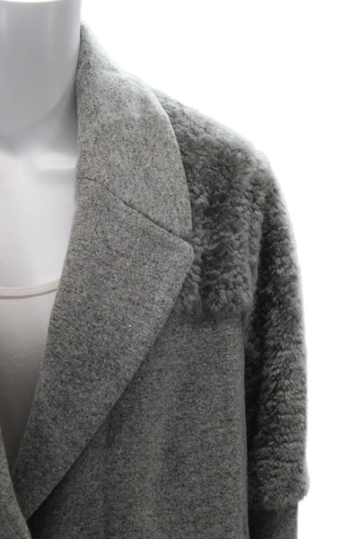 Halston Heritage Women Overcoat Gray Wool Collared Long Sleeve Designer Size XL