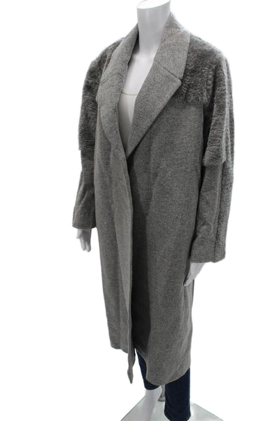 Halston Heritage Women Overcoat Gray Wool Collared Long Sleeve Designer Size XL