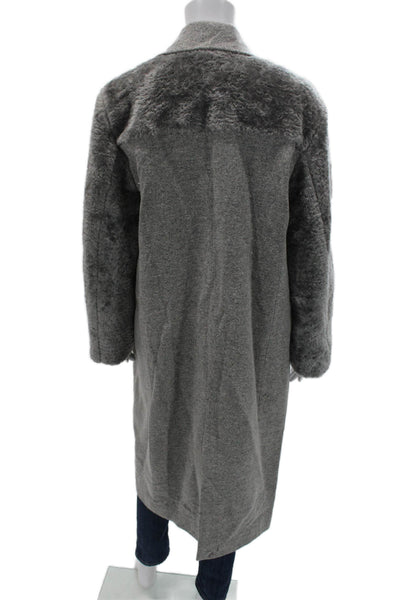 Halston Heritage Women Overcoat Gray Wool Collared Long Sleeve Designer Size XL
