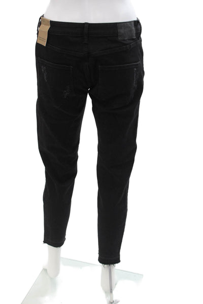 Zara Womens Black Ankle Cropped Jeans Mid Rise Button Size 10