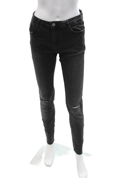 Zara Womens Skinny Ankle Mid Rise Black Cotton Elastane Jeans Size 10