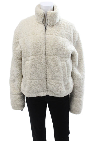 Bella Dahl Women Beige Puffer Jacket High Neck Long Sleeve Zip Size M