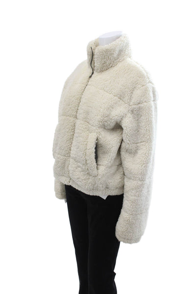 Bella Dahl Women Beige Puffer Jacket High Neck Long Sleeve Zip Size M