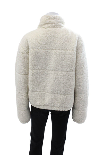 Bella Dahl Women Beige Puffer Jacket High Neck Long Sleeve Zip Size M