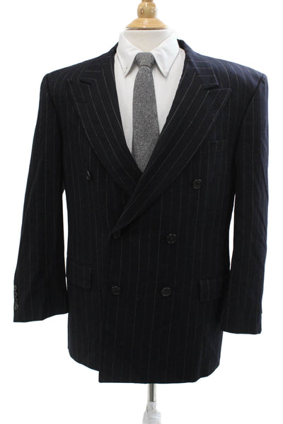 Hickey Freeman Mens Dark Blue Striped 100% Wool Suit Jacket Button Size 42