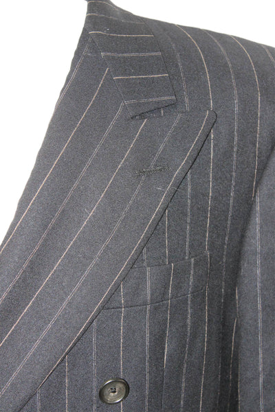 Hickey Freeman Mens Dark Blue Striped 100% Wool Suit Jacket Button Size 42