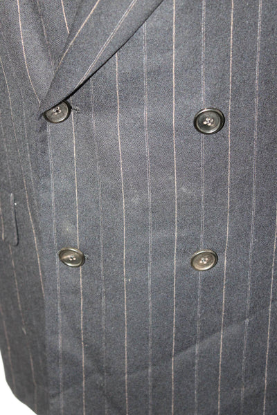 Hickey Freeman Mens Dark Blue Striped 100% Wool Suit Jacket Button Size 42