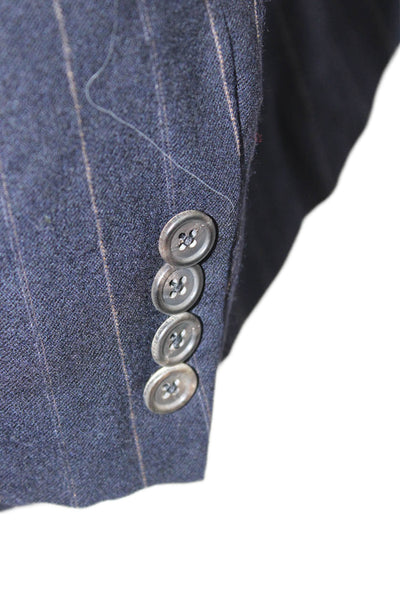 Hickey Freeman Mens Dark Blue Striped 100% Wool Suit Jacket Button Size 42