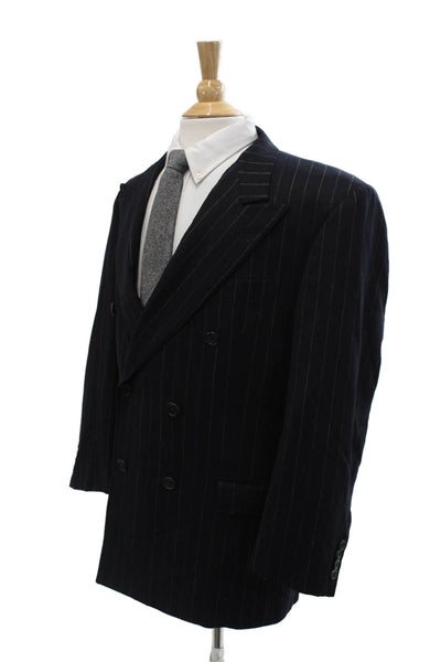 Hickey Freeman Mens Dark Blue Striped 100% Wool Suit Jacket Button Size 42