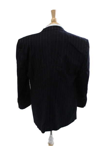 Hickey Freeman Mens Dark Blue Striped 100% Wool Suit Jacket Button Size 42