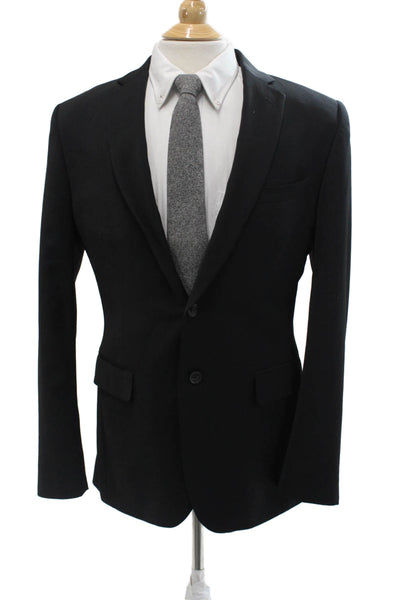 Lanificio Mens Classic Black Wool Suit Jacket Button Long Sleeve Size 40