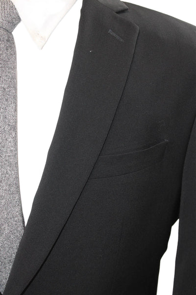 Lanificio Mens Classic Black Wool Suit Jacket Button Long Sleeve Size 40