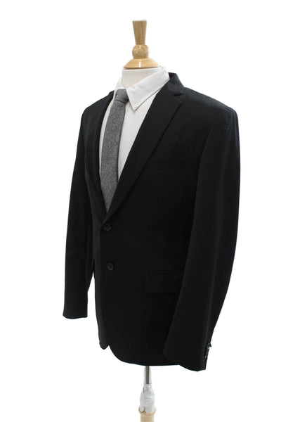 Lanificio Mens Classic Black Wool Suit Jacket Button Long Sleeve Size 40