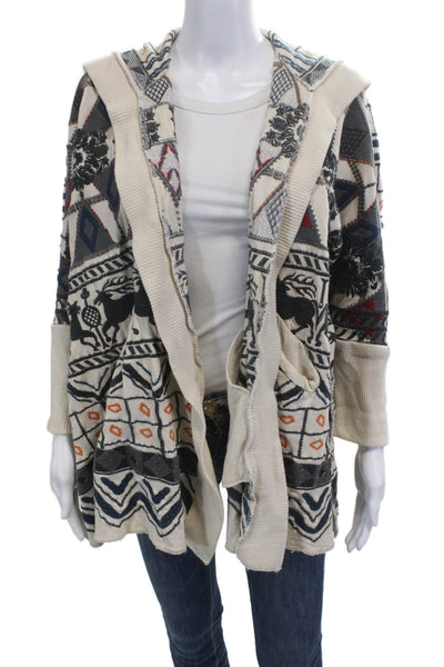 Biya Unisex Beige Aztec Geometric Cotton Cardigan Long Sleeve Size XS