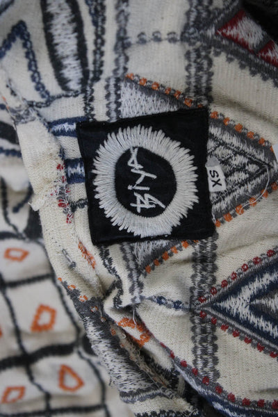 Biya Unisex Beige Aztec Geometric Cotton Cardigan Long Sleeve Size XS