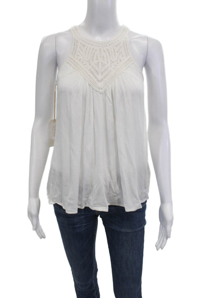 Shyanne Women Sleeveless High Neck Rayon Bohemian Tank White Size S