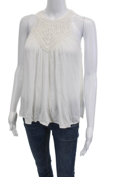 Shyanne Women Sleeveless High Neck Rayon Bohemian Tank White Size S