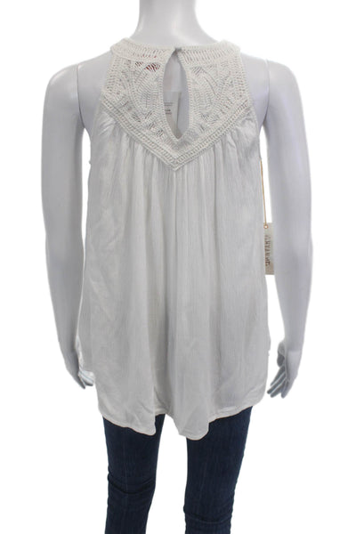 Shyanne Women Sleeveless High Neck Rayon Bohemian Tank White Size S