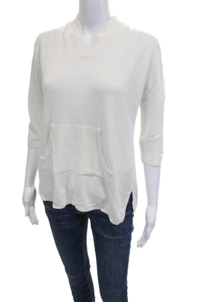 Grainne & Co Women Pullover Hoodie V Neck 3/4 Sleeve White Linen Rayon Size 1