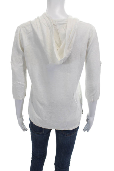 Grainne & Co Women Pullover Hoodie V Neck 3/4 Sleeve White Linen Rayon Size 1