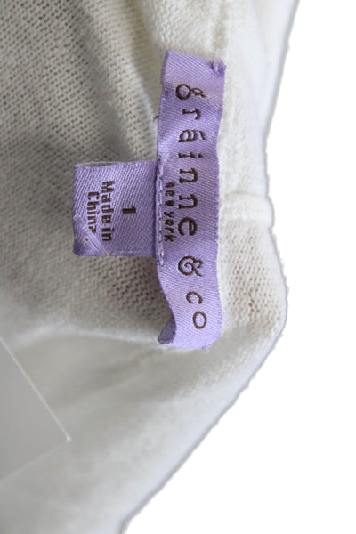 Grainne & Co Women Pullover Hoodie V Neck 3/4 Sleeve White Linen Rayon Size 1