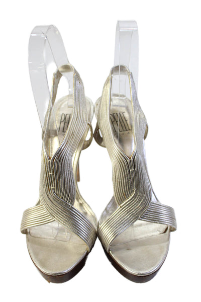 Pelle Moda Womens Leather Platform Slingback High Heels Gold Size 5.5