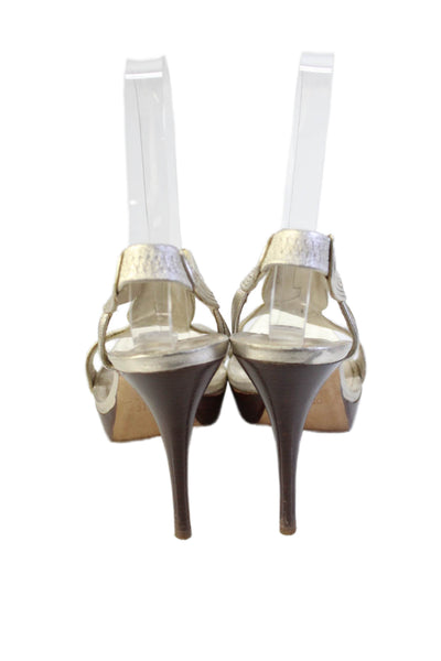 Pelle Moda Womens Leather Platform Slingback High Heels Gold Size 5.5