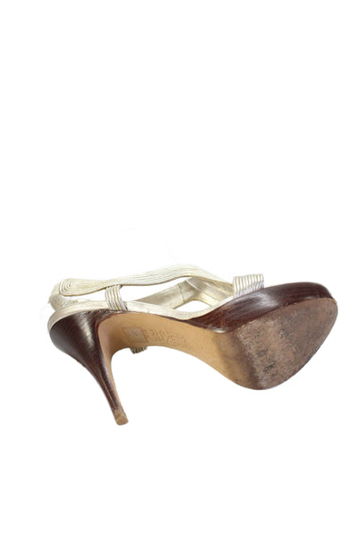 Pelle Moda Womens Leather Platform Slingback High Heels Gold Size 5.5
