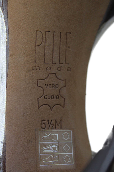 Pelle Moda Womens Leather Platform Slingback High Heels Gold Size 5.5