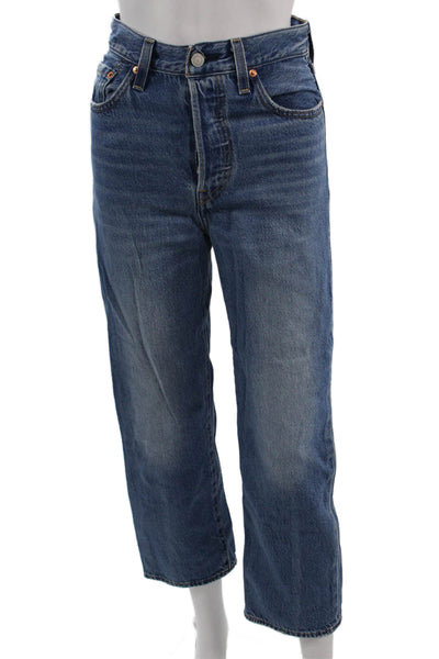 Levis Unisex Ankle Straight Jeans Blue High Rise 25in Inseam Size 24