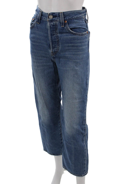 Levis Unisex Ankle Straight Jeans Blue High Rise 25in Inseam Size 24