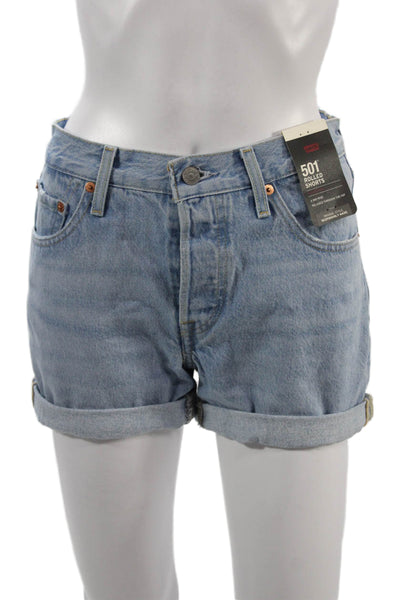 Levis Unisex Shorts Light Blue 100% Cotton Solid 90s Size 24
