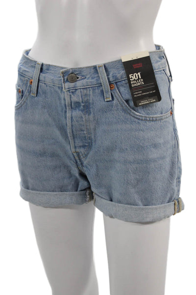 Levis Unisex Shorts Light Blue 100% Cotton Solid 90s Size 24