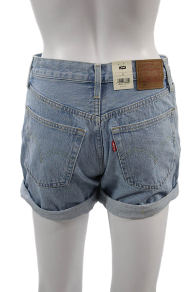 Levis Unisex Shorts Light Blue 100% Cotton Solid 90s Size 24