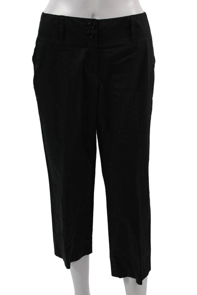 Theory Womens Cropped Dress Pants Black Cotton Button 25 Inseam Size 4
