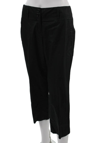 Theory Womens Cropped Dress Pants Black Cotton Button 25 Inseam Size 4