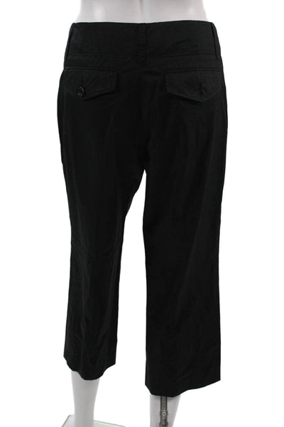 Theory Womens Cropped Dress Pants Black Cotton Button 25 Inseam Size 4