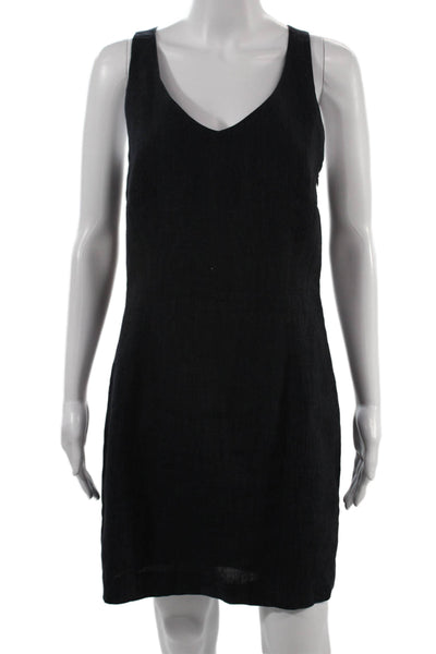 Renato Nucci Women Shift Tank Dress Black Linen V-Neck Button Sleeveless Size 4
