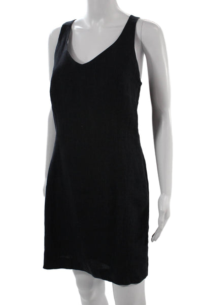 Renato Nucci Women Shift Tank Dress Black Linen V-Neck Button Sleeveless Size 4