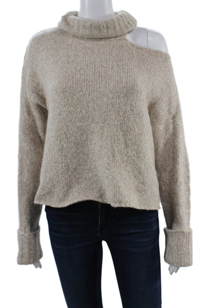 Line Unisex Pullover Sweater Beige Turtleneck Long Sleeve Size S