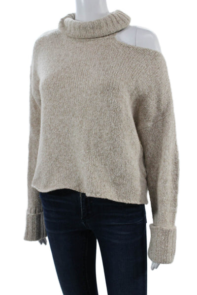 Line Unisex Pullover Sweater Beige Turtleneck Long Sleeve Size S