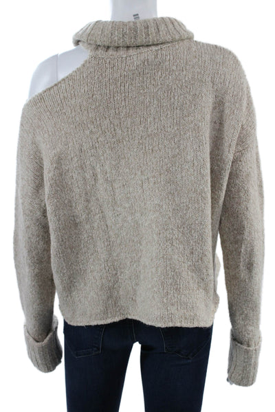 Line Unisex Pullover Sweater Beige Turtleneck Long Sleeve Size S