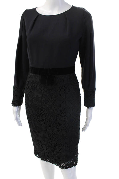 Ecaille Paris Women Pencil Sheath Dress Black Floral Long Sleeve Size S
